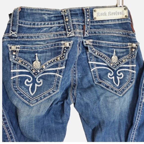 Rock Revival Jeans 26 Heather Boot Embellished Pockets Heather Denim Blue - Picture 4 of 10